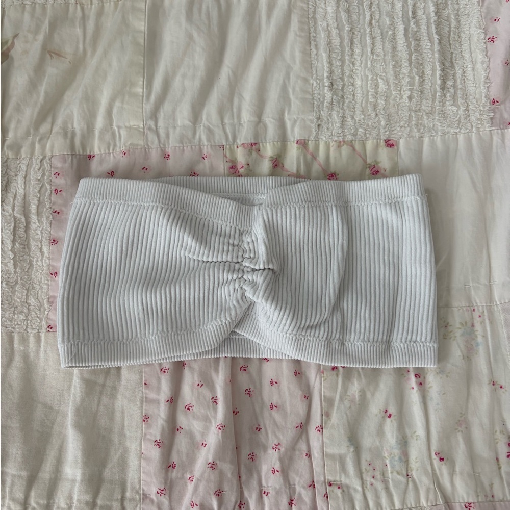 Aerie White Ribbed Bandeau Top